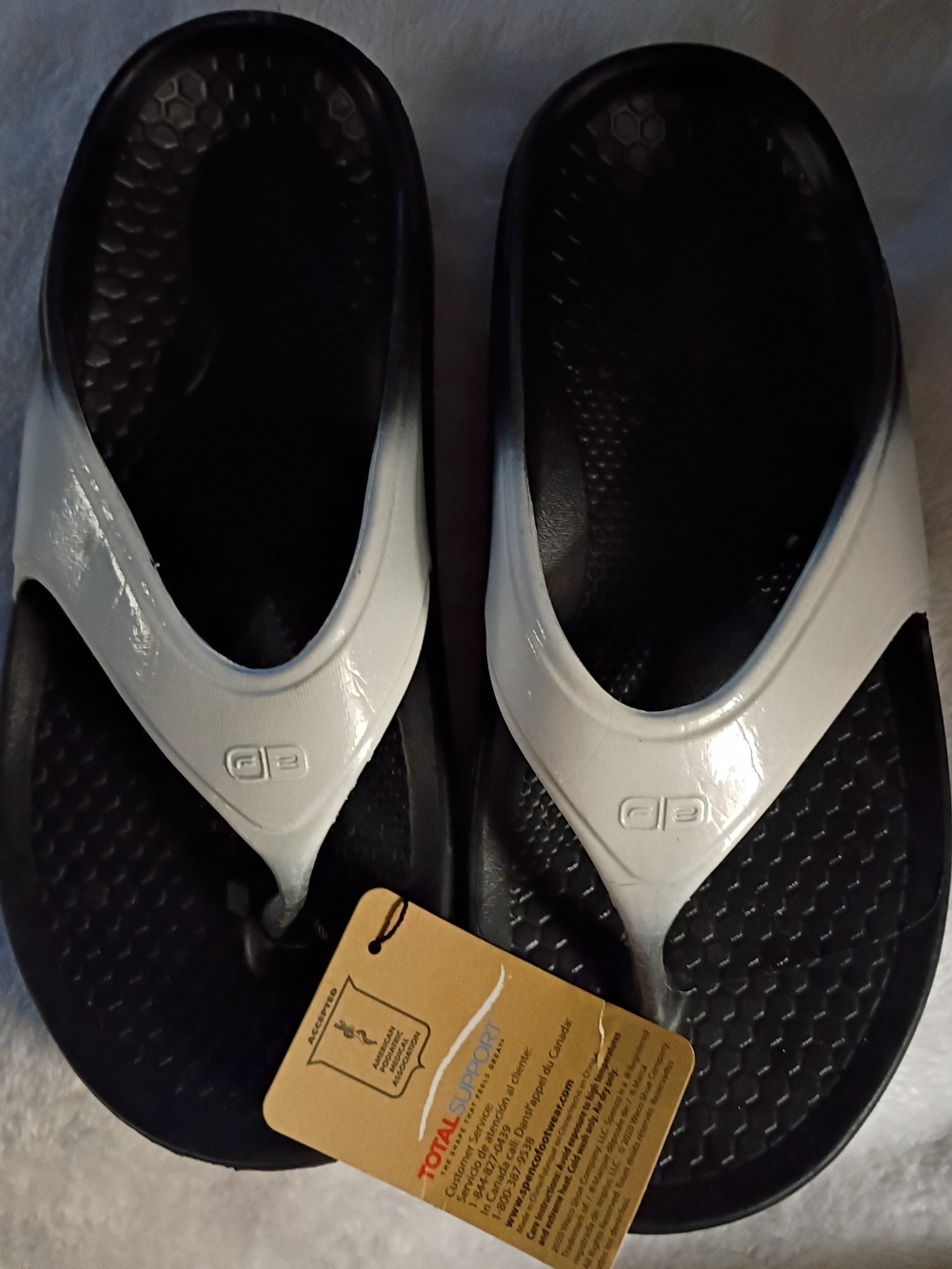 Spenco Black White Flip Flop Slip-On Sandals Arch Support Logo Women's US 9